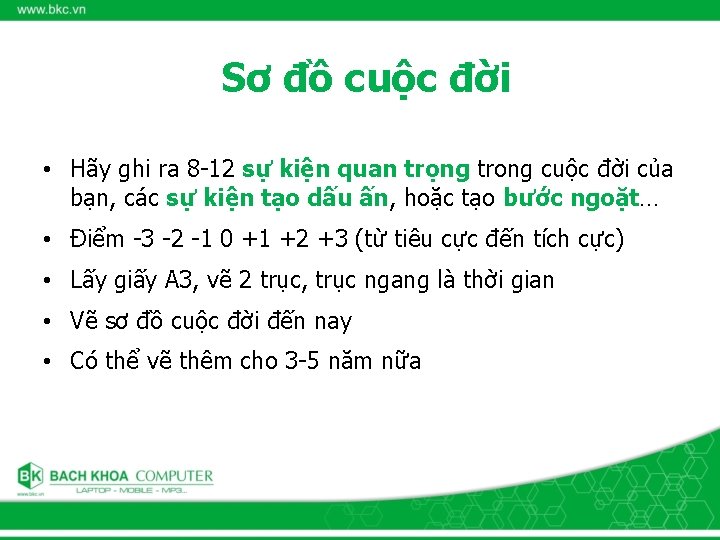 Sơ đồ cuộc đời • Hãy ghi ra 8 -12 sự kiện quan trọng