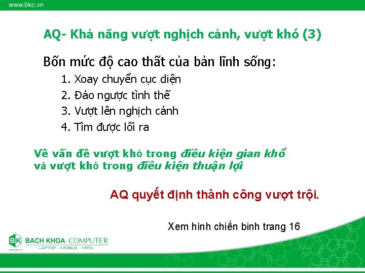 AQ- Khả năng vượt nghịch cảnh, vượt khó (3) Bốn mức độ cao thất