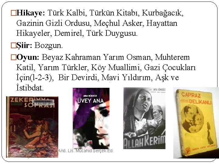 �Hikaye: Türk Kalbi, Türkün Kitabı, Kurbağacık, Gazinin Gizli Ordusu, Meçhul Asker, Hayattan Hikayeler, Demirel,