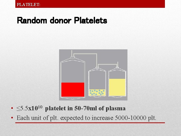 PLATELET: Random donor Platelets • ≤ 5. 5 x 1010 platelet in 50 -70
