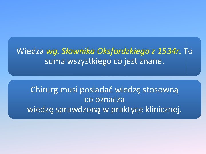 Wiedza wg. Słownika Oksfordzkiego z 1534 r. To suma wszystkiego co jest znane. Chirurg