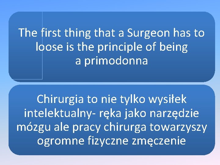 The first thing that a Surgeon has to loose is the principle of being