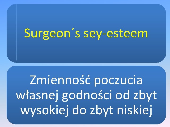 Surgeon´s sey-esteem Zmienność poczucia własnej godności od zbyt wysokiej do zbyt niskiej 