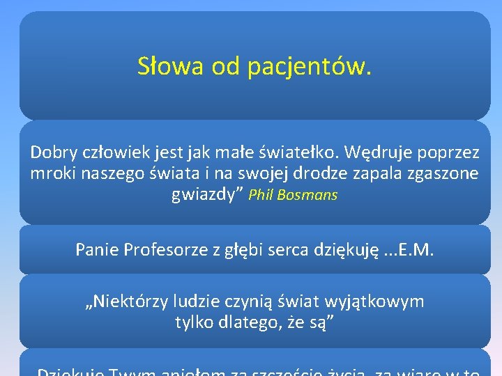 Słowa od pacjentów. Dobry człowiek jest jak małe światełko. Wędruje poprzez mroki naszego świata