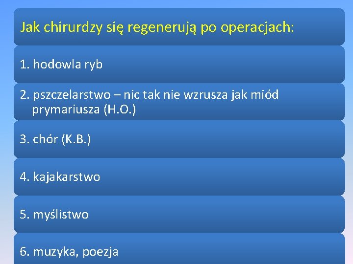 Jak chirurdzy się regenerują po operacjach: 1. hodowla ryb 2. pszczelarstwo – nic tak