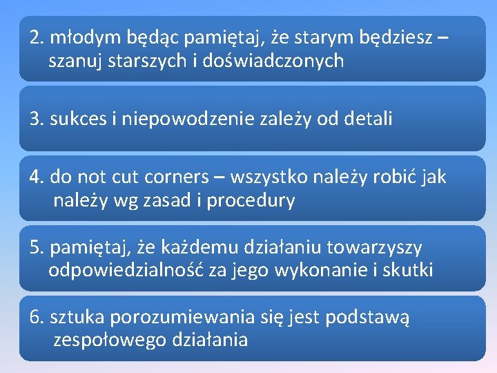 2. młodym będąc pamiętaj, że starym będziesz – szanuj starszych i doświadczonych 3. sukces