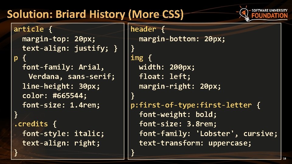 Solution: Briard History (More CSS) article { margin-top: 20 px; text-align: justify; } p Solution: Briard History (More CSS) article { margin-top: 20 px; text-align: justify; } p