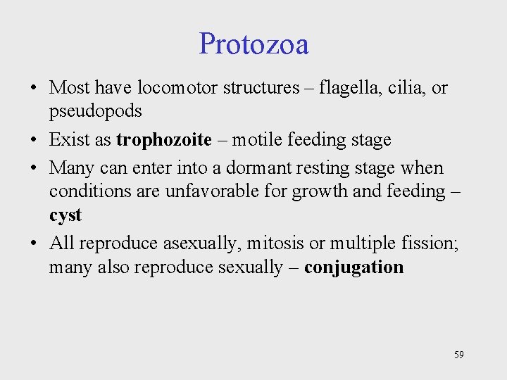 Protozoa • Most have locomotor structures – flagella, cilia, or pseudopods • Exist as