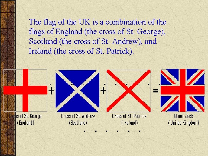 The flag of the UK is a combination of the flags of England (the