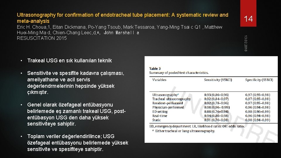 Ultrasonography for confirmation of endotracheal tube placement: A systematic review and meta-analysis • Trakeal