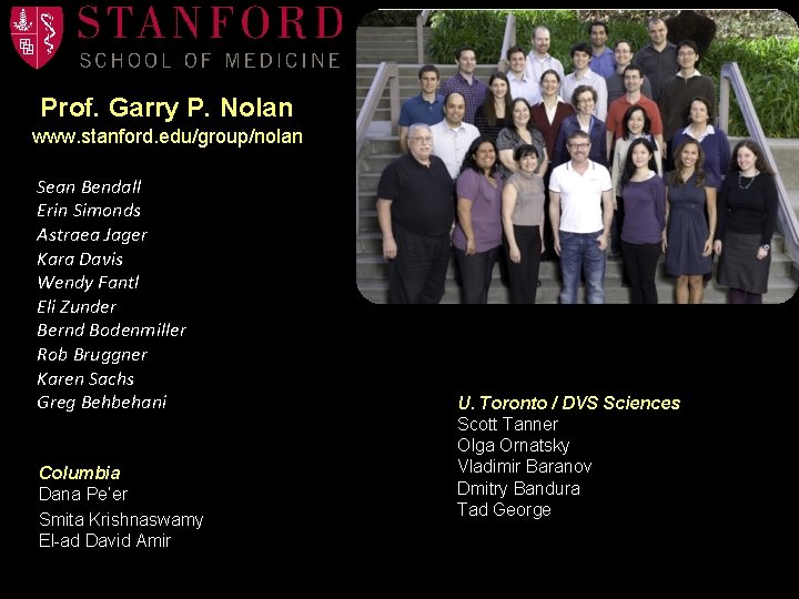 Prof. Garry P. Nolan www. stanford. edu/group/nolan Sean Bendall Erin Simonds Astraea Jager Kara