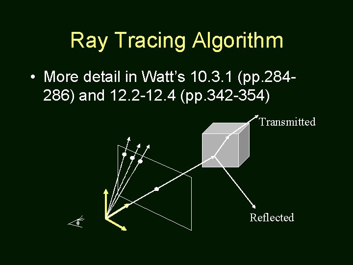 Ray Tracing Algorithm • More detail in Watt’s 10. 3. 1 (pp. 284286) and
