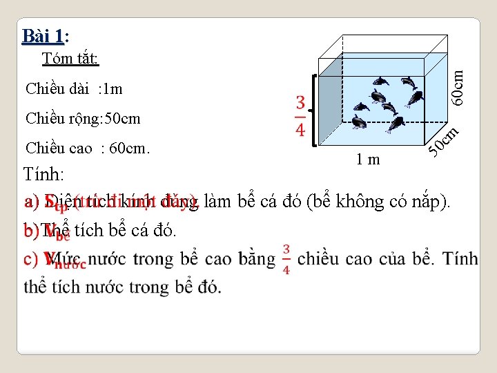 Bài 1: 1 Chiều cao : 60 cm. m Chiều rộng: 50 cm 1