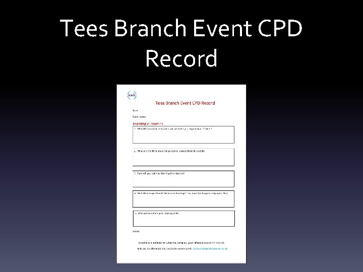 Tees Branch Event CPD Record 