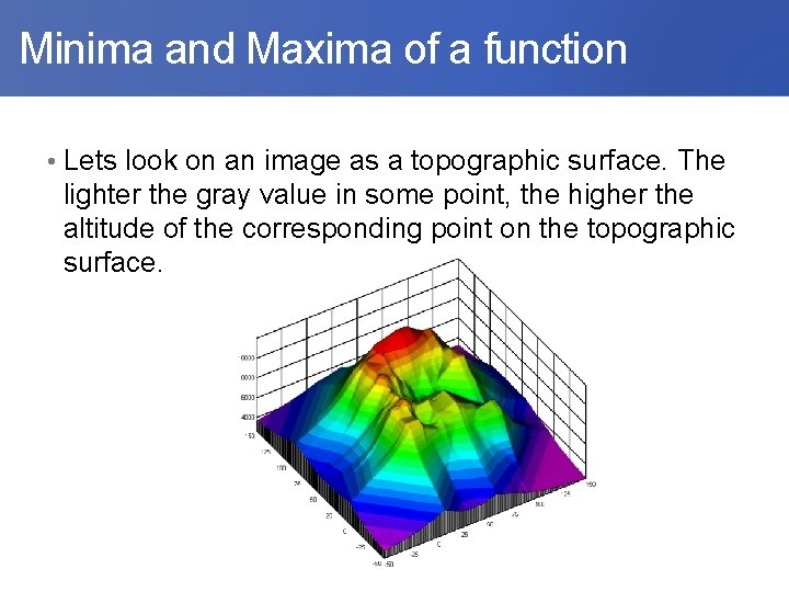  Minima and Maxima of a function • Lets look on an image as