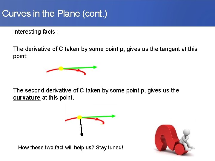 Curves in the Plane (cont. ) Interesting facts : The derivative of C taken