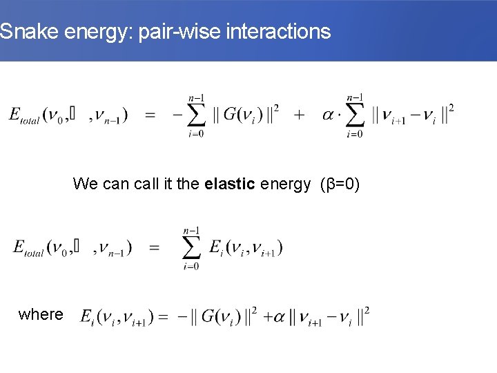 Snake energy: pair-wise interactions We can call it the elastic energy (β=0) where 