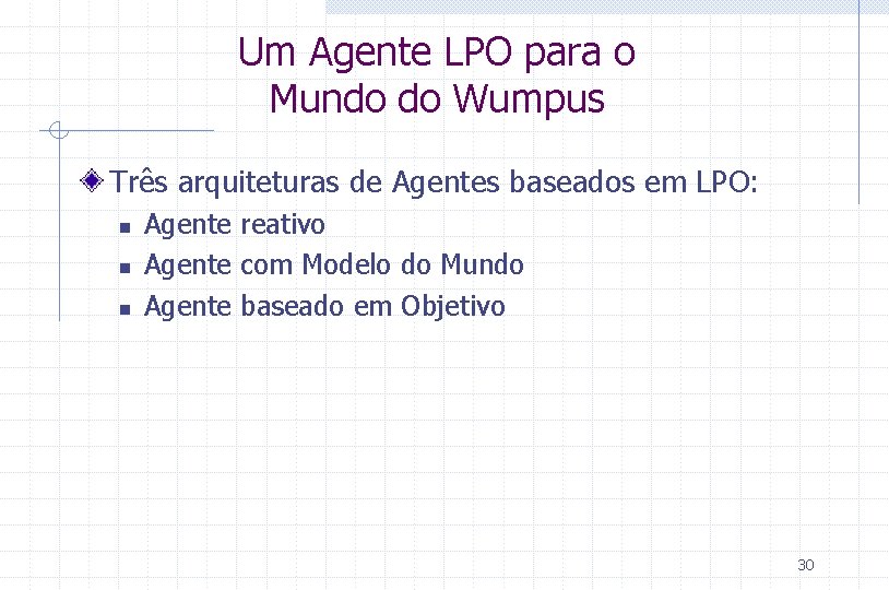 Um Agente LPO para o Mundo do Wumpus Três arquiteturas de Agentes baseados em