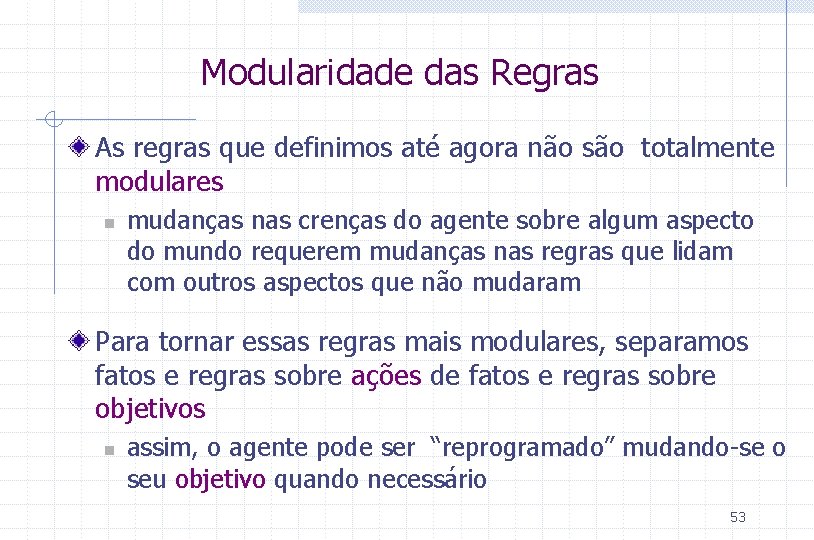 Modularidade das Regras As regras que definimos até agora não são totalmente modulares n