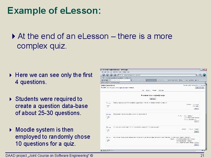 Example of e. Lesson: 4 At the end of an e. Lesson – there