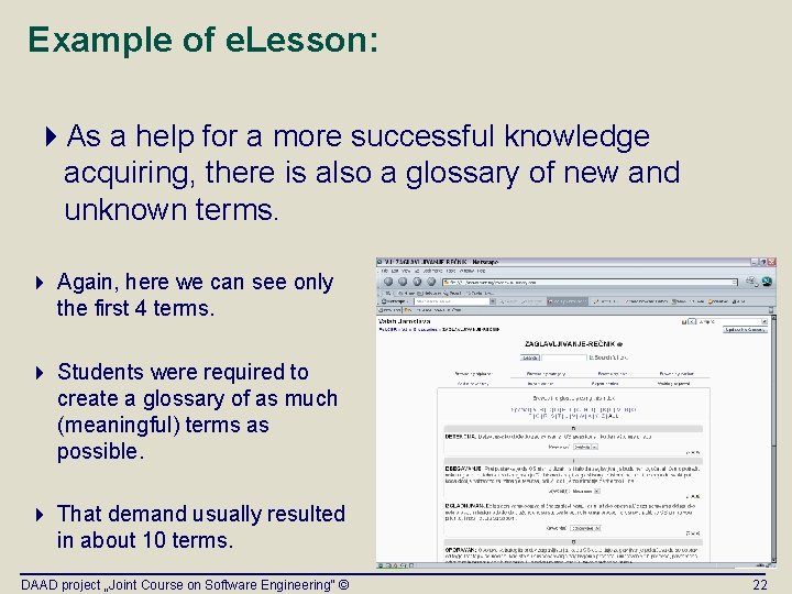 Example of e. Lesson: 4 As a help for a more successful knowledge acquiring,