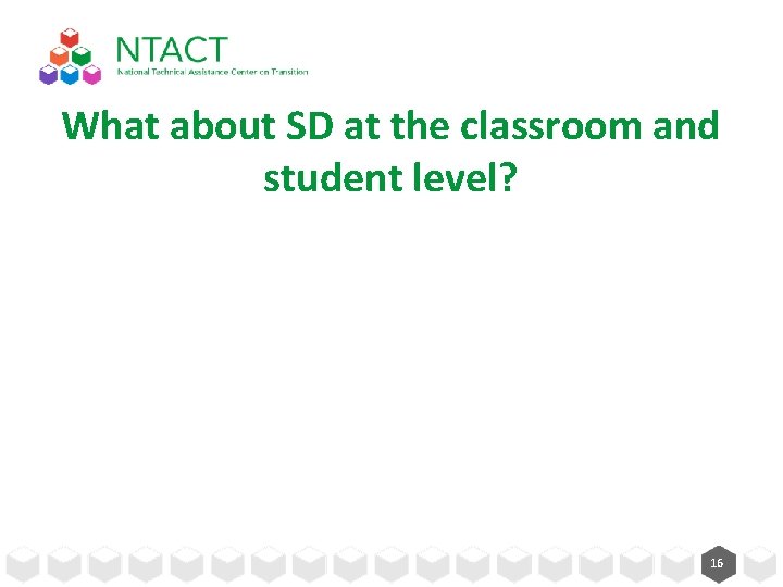What about SD at the classroom and student level? 16 