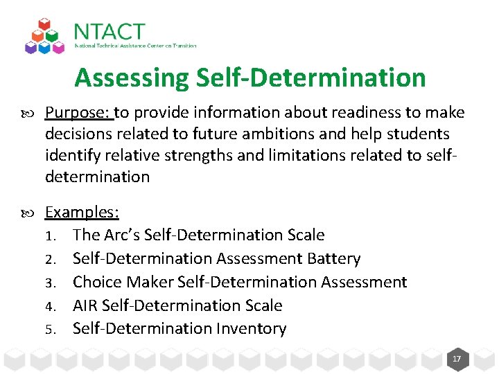 Assessing Self-Determination Purpose: to provide information about readiness to make decisions related to future