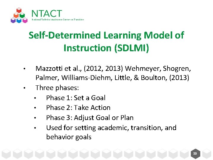 Self-Determined Learning Model of Instruction (SDLMI) • • Mazzotti et al. , (2012, 2013)