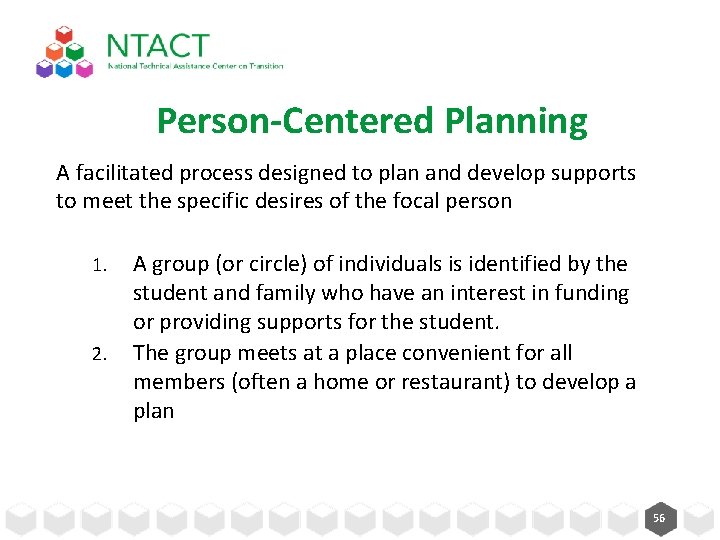 Person-Centered Planning A facilitated process designed to plan and develop supports to meet the