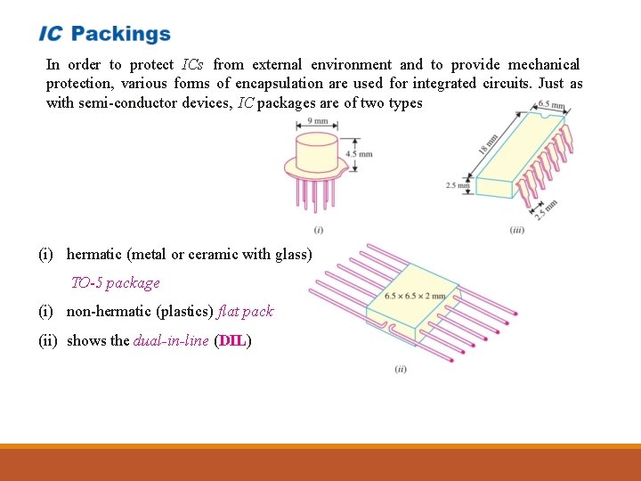 In order to protect ICs from external environment and to provide mechanical protection, various