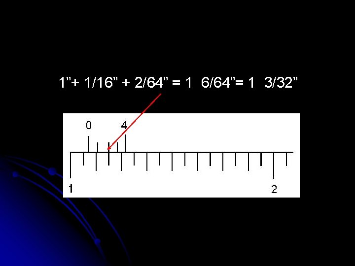 1”+ 1/16” + 2/64” = 1 6/64”= 1 3/32” 