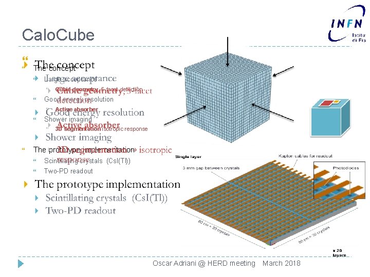 Calo. Cube The concept Large acceptance Good energy resolution Active absorber Shower imaging Cubic