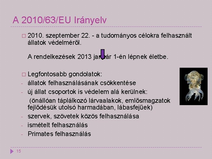 A 2010/63/EU Irányelv � 2010. szeptember 22. - a tudományos célokra felhasznált állatok védelméről.