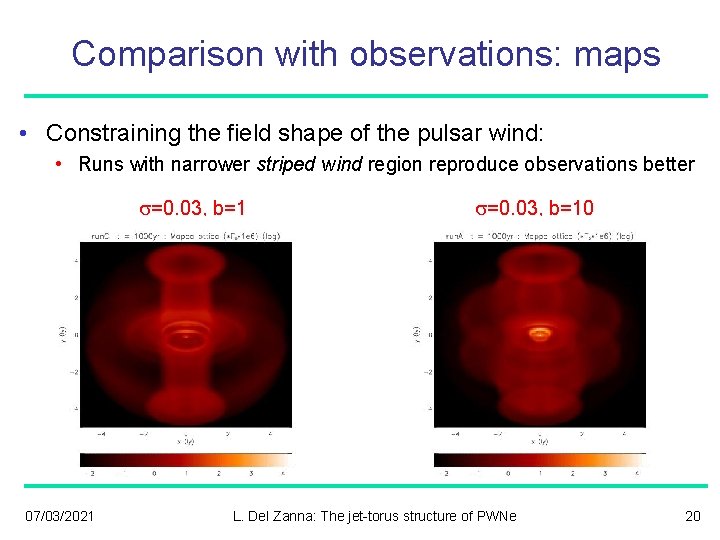 Comparison with observations: maps • Constraining the field shape of the pulsar wind: •