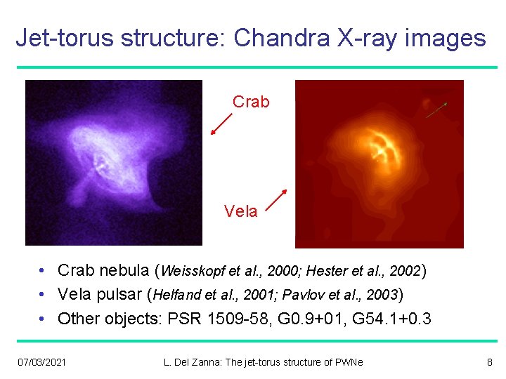 Jet-torus structure: Chandra X-ray images Crab Vela • Crab nebula (Weisskopf et al. ,