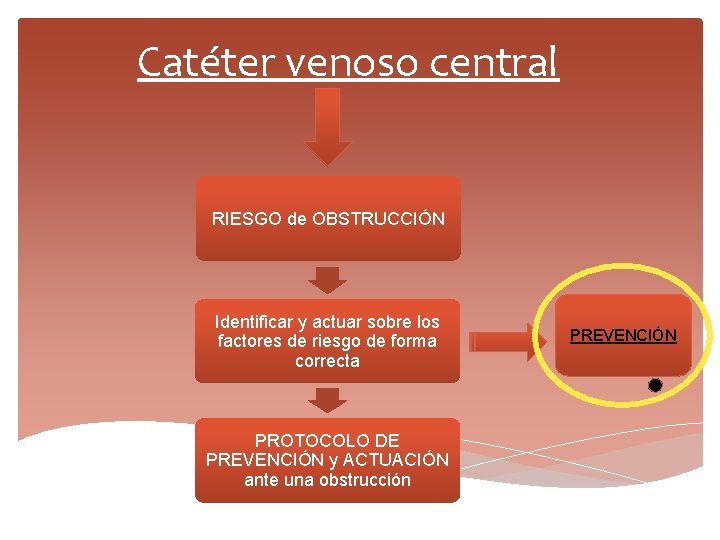 Catéter venoso central RIESGO de OBSTRUCCIÓN Identificar y actuar sobre los factores de riesgo