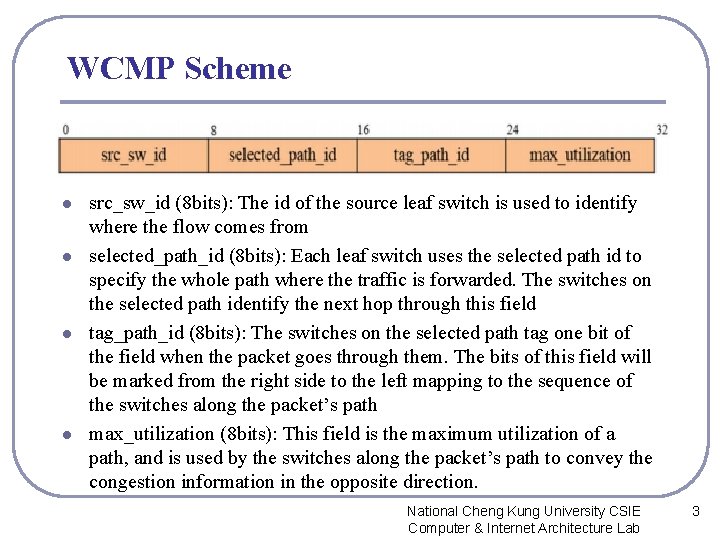 WCMP Scheme l l src_sw_id (8 bits): The id of the source leaf switch