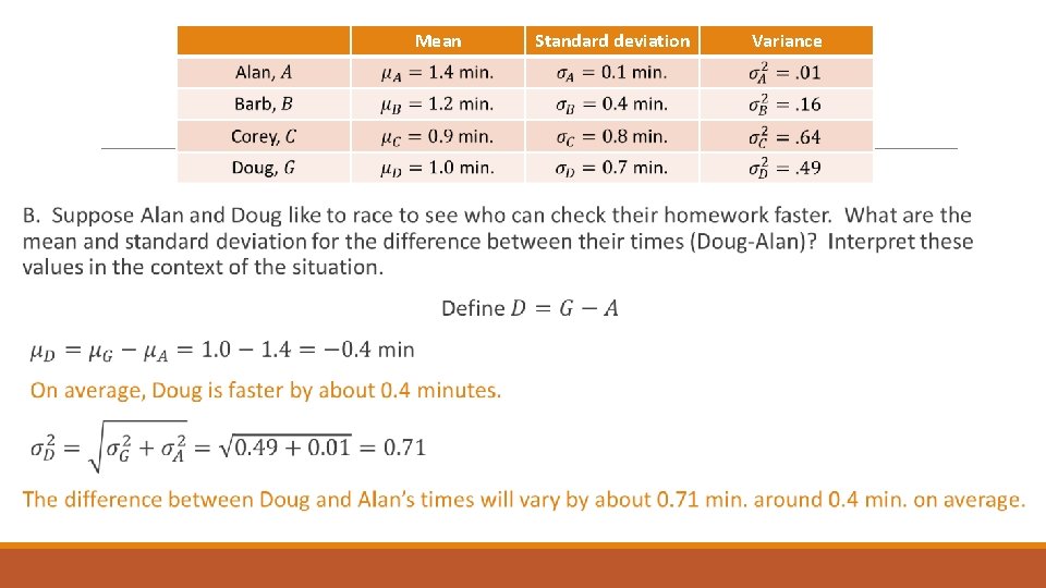 Mean Standard deviation Variance 