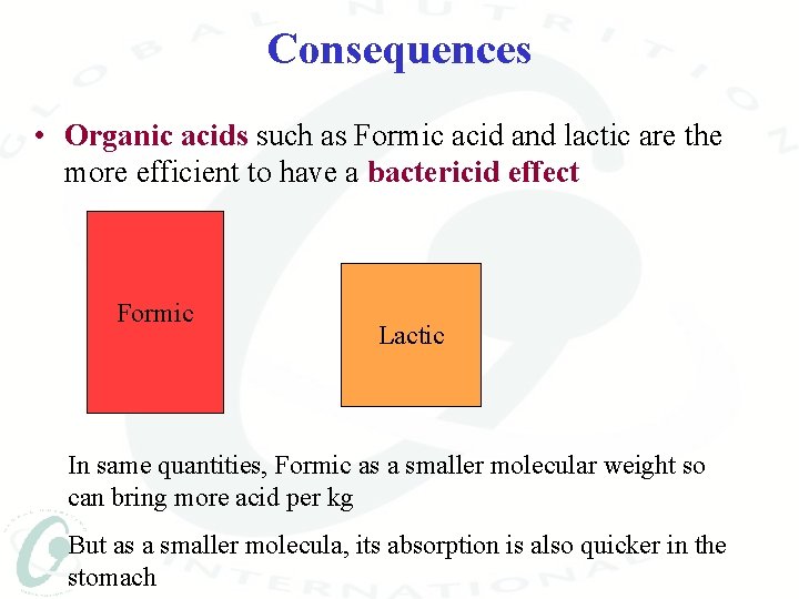 Consequences • Organic acids such as Formic acid and lactic are the more efficient