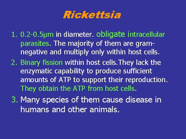 Rickettsia 1. 0. 2 -0. 5µm in diameter. obligate intracellular parasites. The majority of