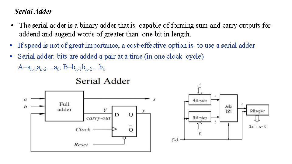 Serial Adder • The serial adder is a binary adder that is capable of Serial Adder • The serial adder is a binary adder that is capable of