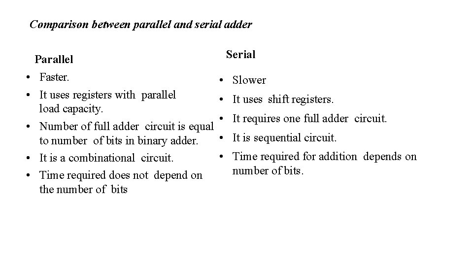 al. Comparison Adder between parallel. Parallel & Serial and serial adder • • • al. Comparison Adder between parallel. Parallel & Serial and serial adder • • •