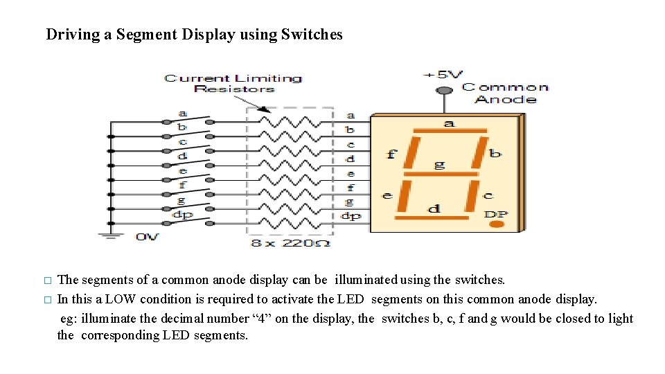 Driving a Segment Display using Switches � � The segments of a common anode Driving a Segment Display using Switches � � The segments of a common anode
