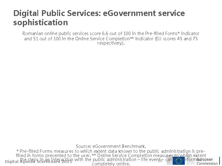 Digital Public Services: e. Government service sophistication Romanian online public services score 6. 6
