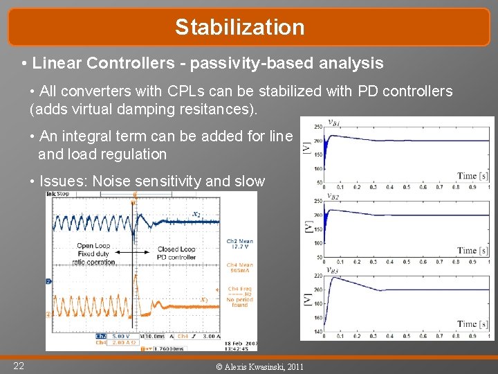 Stabilization • Linear Controllers - passivity-based analysis • All converters with CPLs can be