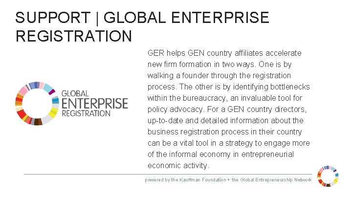 SUPPORT | GLOBAL ENTERPRISE REGISTRATION GER helps GEN country affiliates accelerate new firm formation