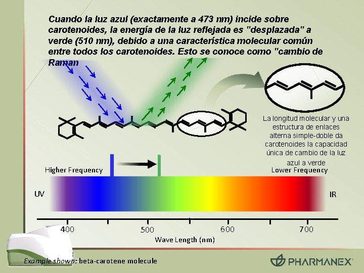 Cuando la luz azul (exactamente a 473 nm) incide sobre carotenoides, la energía de