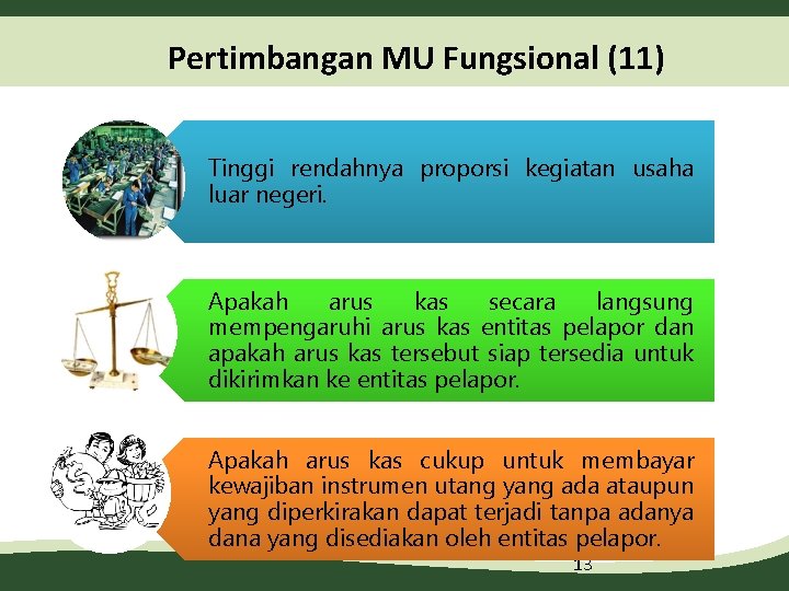 Pertimbangan MU Fungsional (11) Tinggi rendahnya proporsi kegiatan usaha luar negeri. Apakah arus kas