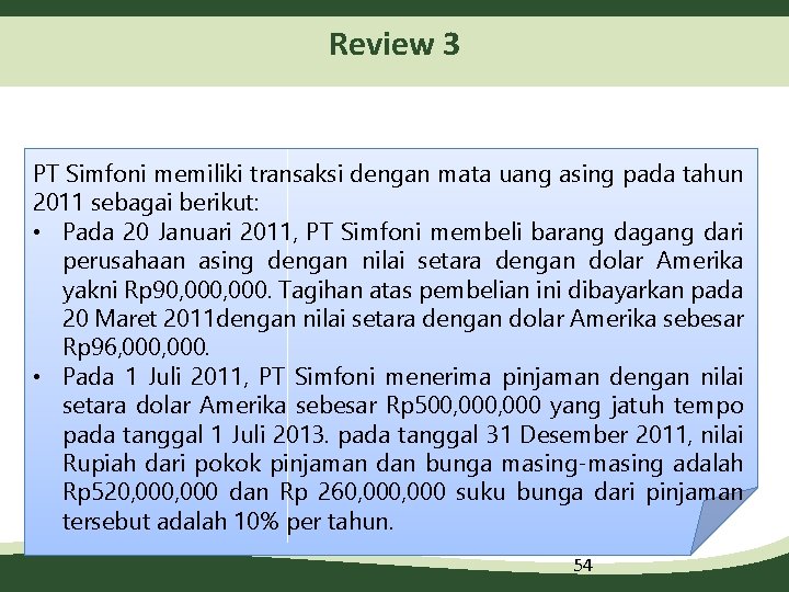 Review 3 PT Simfoni memiliki transaksi dengan mata uang asing pada tahun 2011 sebagai
