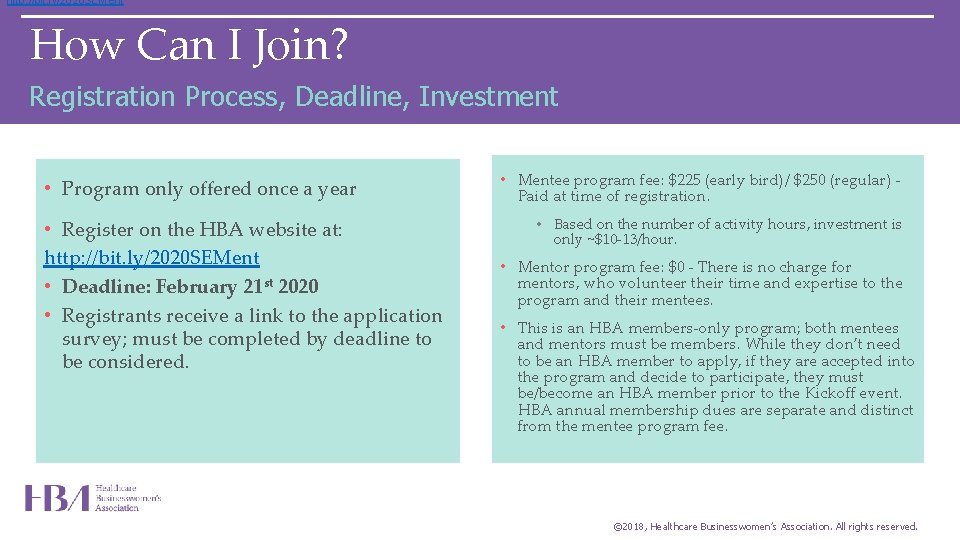 http: //bit. ly/2020 SEMent How Can I Join? Registration Process, Deadline, Investment • Program